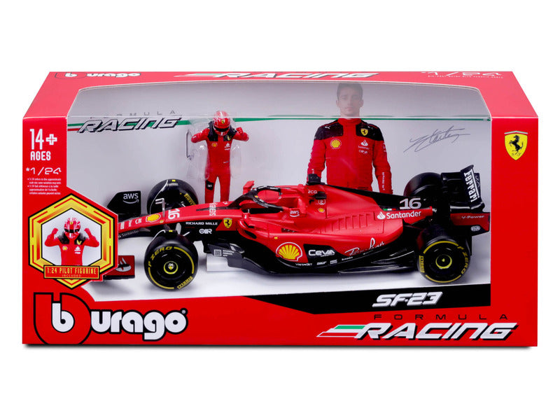 samochód modelowy Ferrari, SF-23, Charles Leclerc, 1:24, bburago, z pilotem