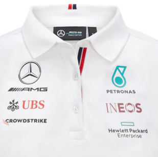 Damska koszulka polo Mercedes, Zespół, biała, 2021