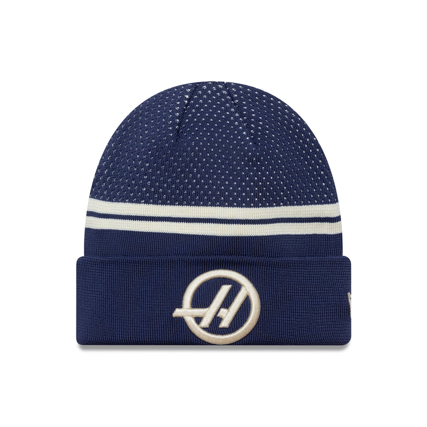 Czapka Haas beanie, ribowana, z ściągaczem, engineered, New Era, niebieska