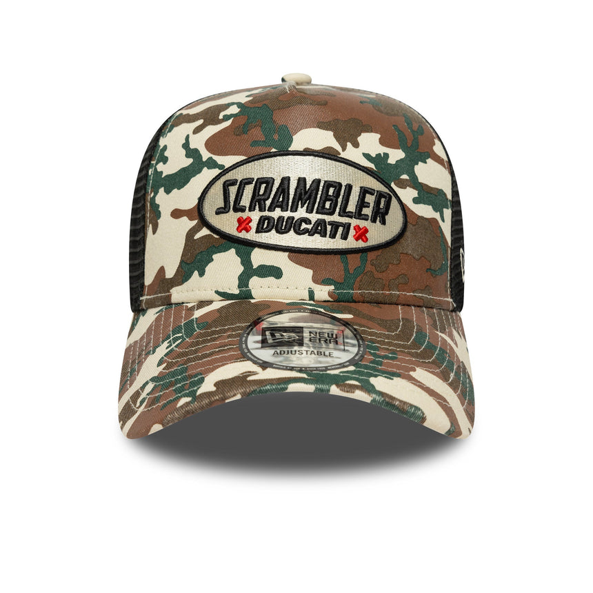 Czapka trucker Ducati, scrambler camo, New Era, 9FORTY, beżowa