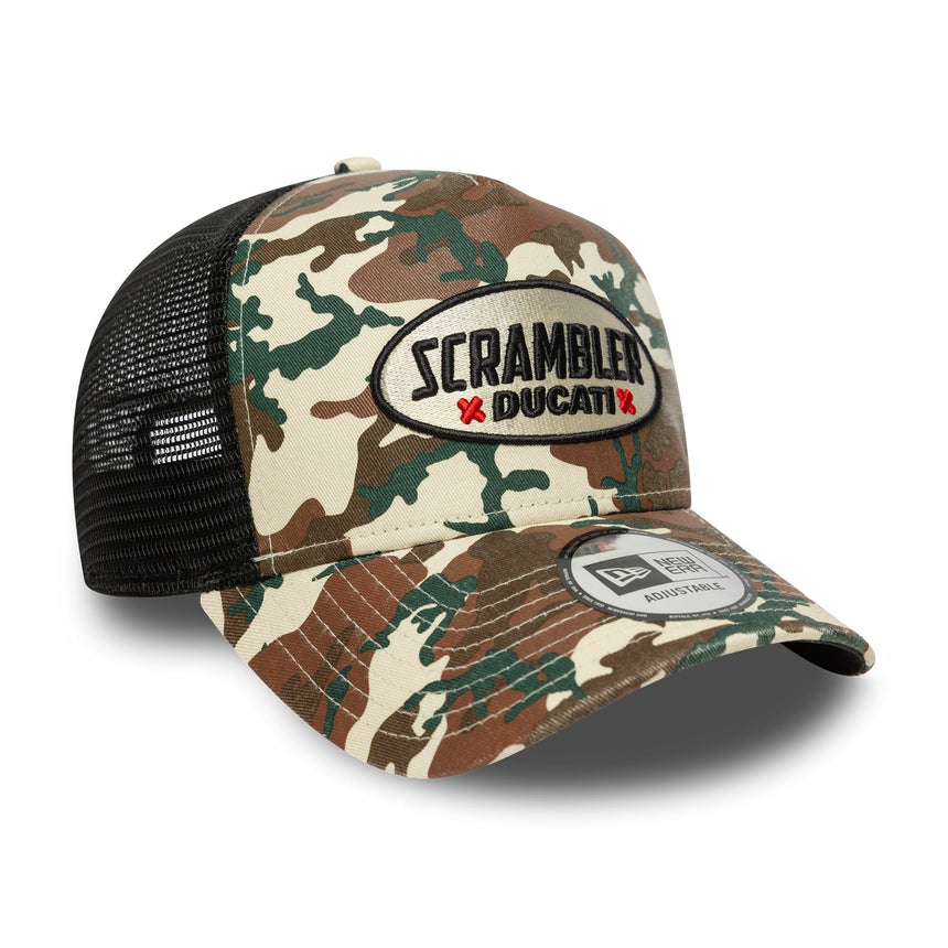 Czapka Ducati, czapka trucker, Scrambler camo, New Era, 9FORTY, beżowy
