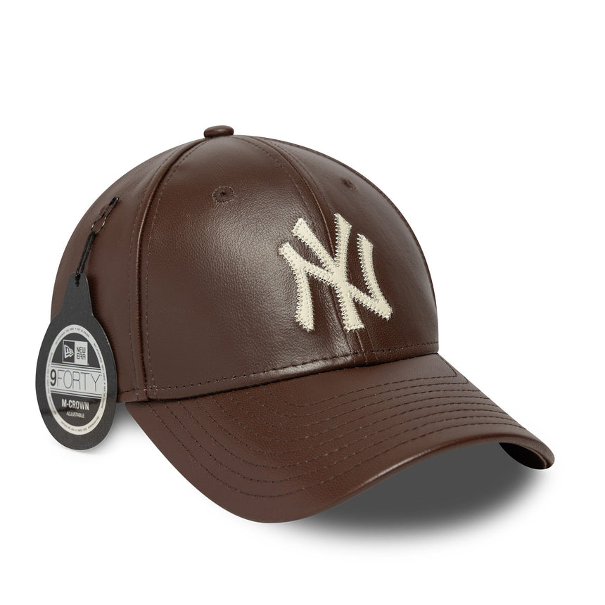 Czapka z daszkiem New York Yankees, skórzana, New Era, 9FORTY, gładka, brązowa