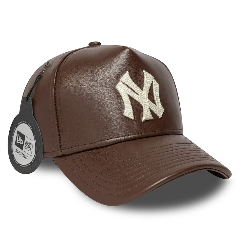 Czapka New York Yankees, skórzana, New Era, A-frame, brązowa