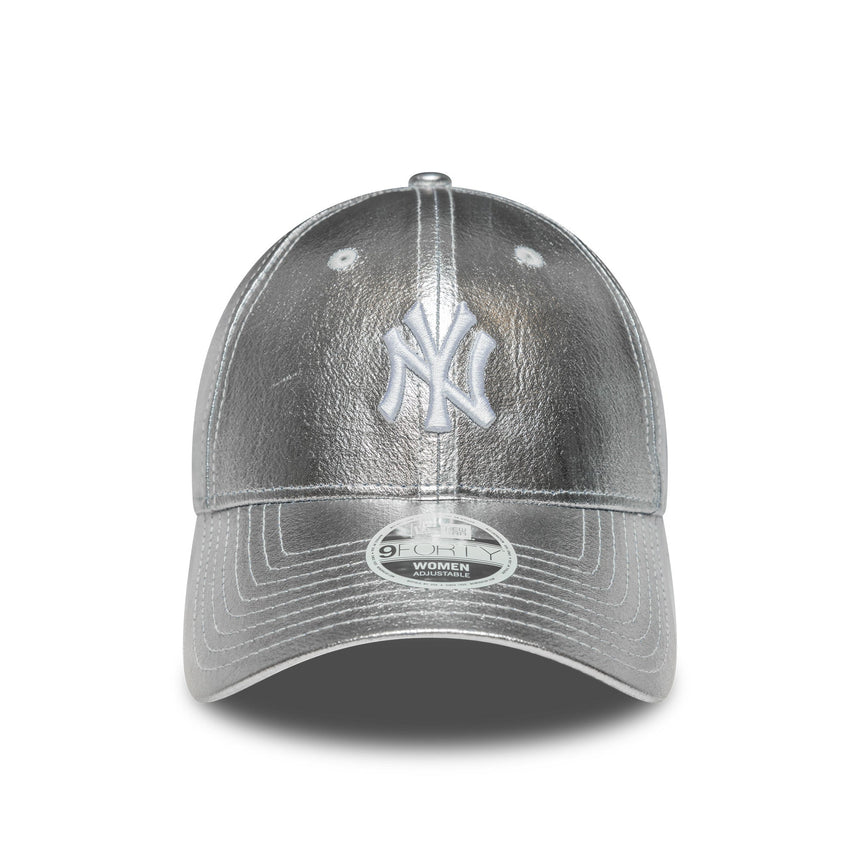 Czapka New York Yankees, metaliczna, New Era, 9FORTY, dla kobiet, srebrna
