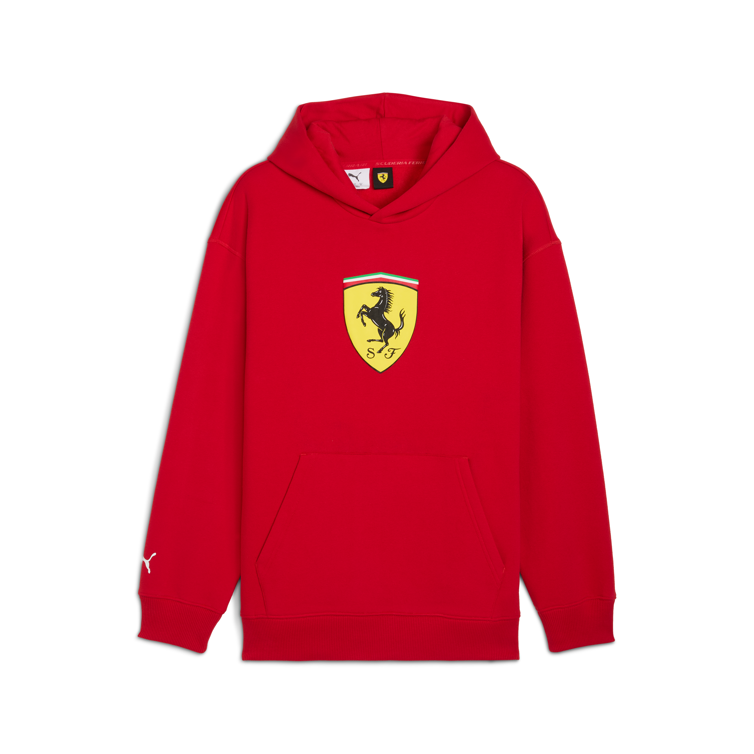 Bluza z kapturem Ferrari, Puma, odzież sportowa, logo tarczy, czerwona 🔥