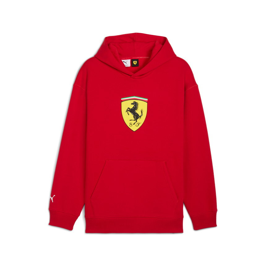 Bluza z kapturem Ferrari, Puma, odzież sportowa, logo tarczy, czerwona 🔥
