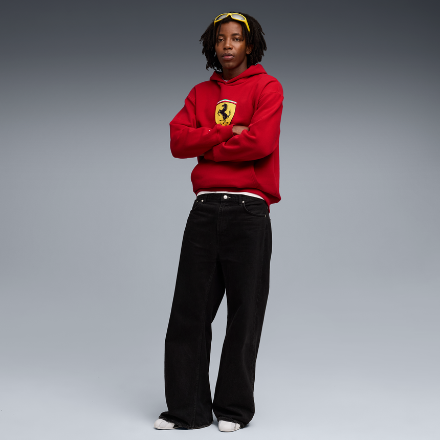 Bluza z kapturem Ferrari, Puma, odzież sportowa, logo tarczy, czerwona 🔥