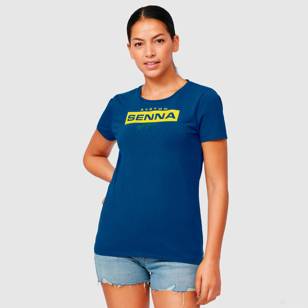 Dámské tričko Ayrton Senna, logo, modré, 2021 - FansBRANDS®