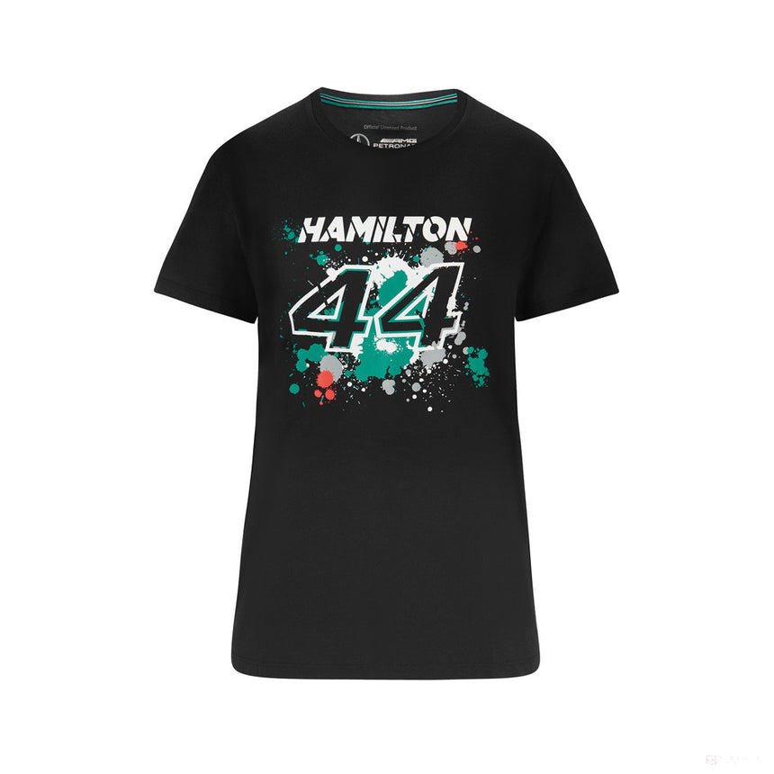 Dámské tričko Mercedes Lewis Hamilton, LEWIS #44, černé, 2022 - FansBRANDS®