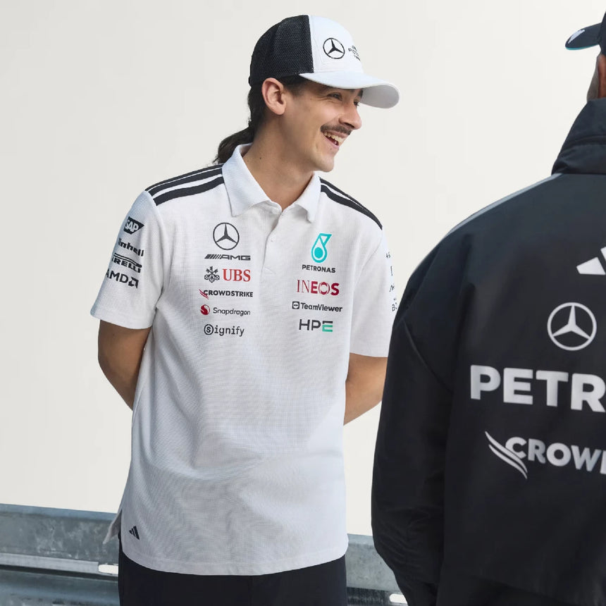 Pólko Mercedes, zespół, inżynierowie, adidas, białe, 2026