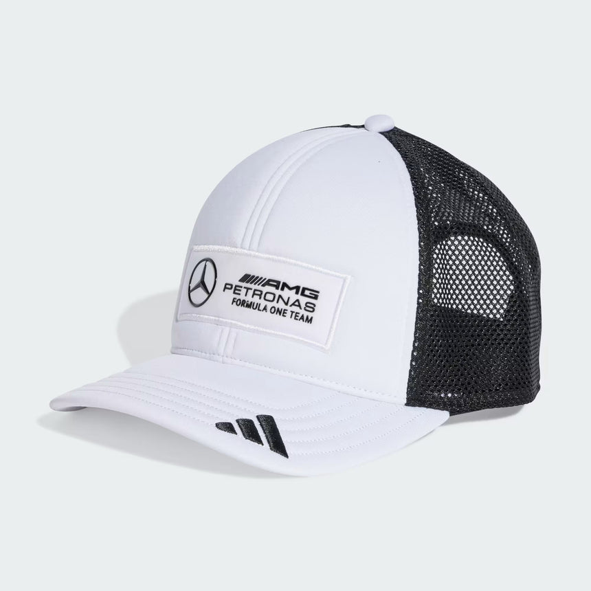 Czapka Mercedes, trucker, długie logo, biała 🔥