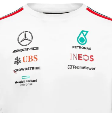 Męska koszulka kierowcy z długim rękawem Mercedes Zespół, biała, 2023