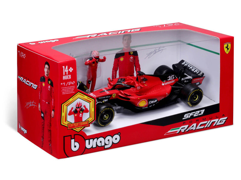 samochód modelowy Ferrari, SF-23, Charles Leclerc, 1:24, bburago, z pilotem