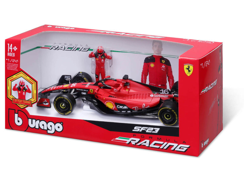samochód modelowy Ferrari, SF-23, Charles Leclerc, 1:24, bburago, z pilotem
