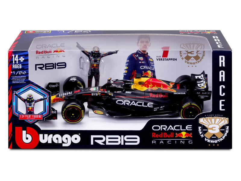 Model samochodu Red Bull Racing, Bburago, Max Verstappen, nr 1, 1:24, RB19, z kierowcą