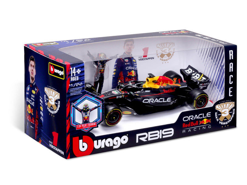 model samochodu Red Bull Racing, bburago, Max Verstappen, #1, 1:24, RB19, z pilotem