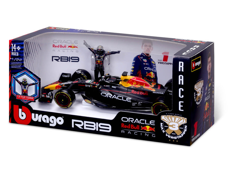 Model samochodu Red Bull Racing, Bburago, Max Verstappen, nr 1, 1:24, RB19, z kierowcą