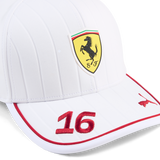 Ferrari, Charles Leclerc, czapka z daszkiem, biała