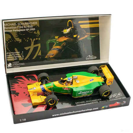 Michael Schumacher Model auta, Benetton Ford B193B Portugal GP, měřítko 1:18, žlutá, 2020 - FansBRANDS®