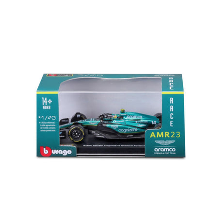 Model samochodu Aston Martin F1, z kaskiem, AMR23, bburago, 1:43, Fernando Alonso #14