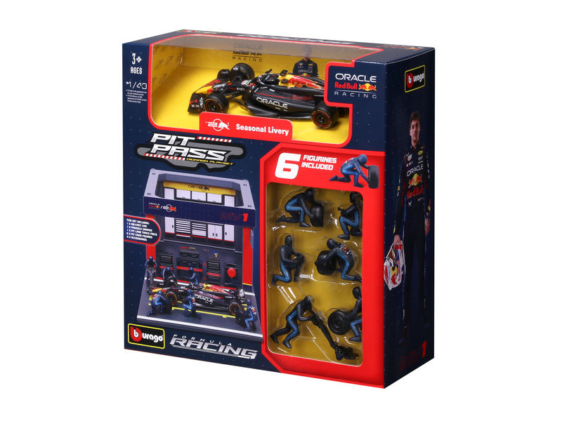 Red Bull Racing zestaw modelarski, akredytacja pitowa, bburago, 1:43, Max Verstappen, #1, RB19