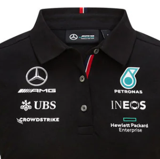 Damska koszulka polo Mercedes, Zespół, czarna, 2021