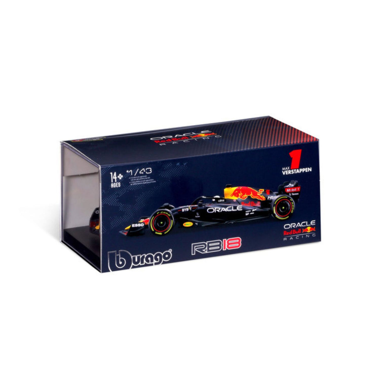 F1 Red Bull Racing Automodell, mit Helm, RB18, bburago, 1:43, Max Verstappen