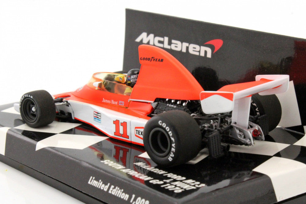 James Hunt Model Car, McLaren Ford M23 Jihoafrická republika GP 197, měřítko 1:43, červená, 1976