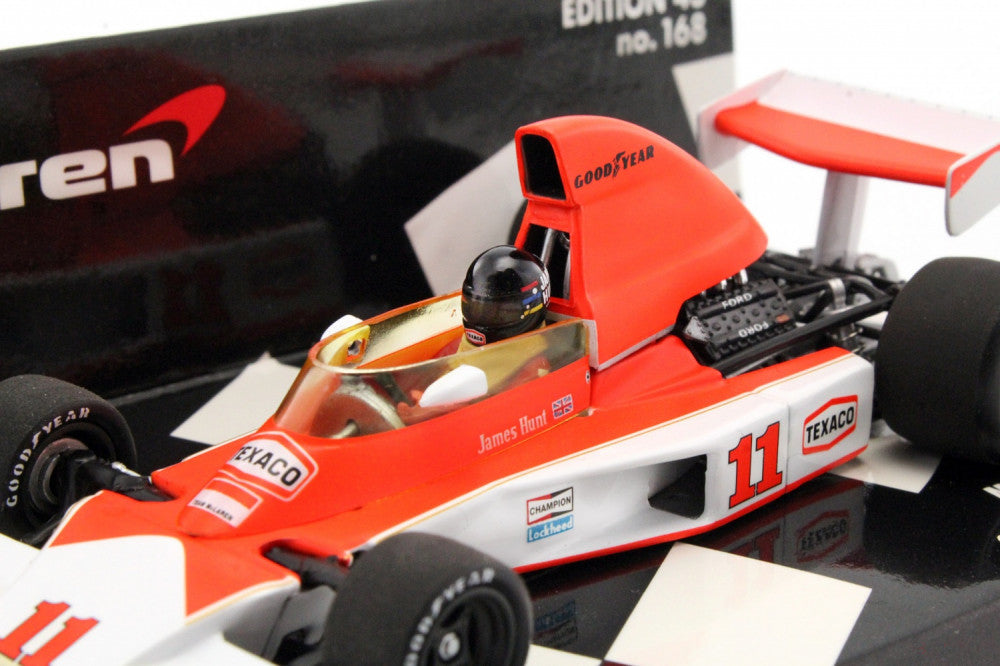 James Hunt Model Car, McLaren Ford M23 Jihoafrická republika GP 197, měřítko 1:43, červená, 1976