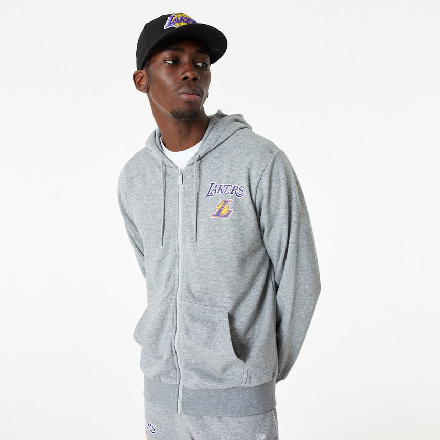 Bluza z kapturem Los Angeles Lakers, z zamkiem błyskawicznym na całej długości, New Era, szara
