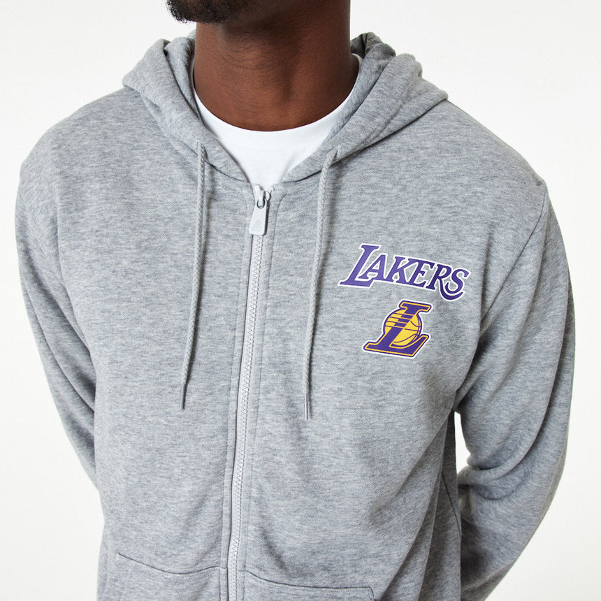 Bluza z kapturem Los Angeles Lakers, z zamkiem błyskawicznym na całej długości, New Era, szara