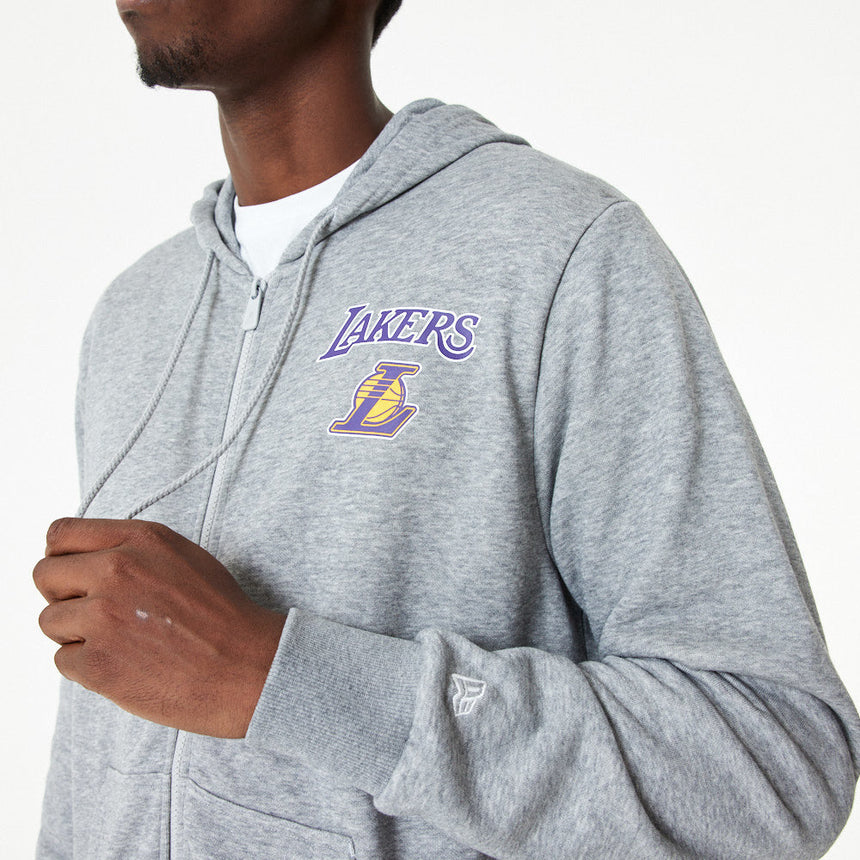 Bluza z kapturem Los Angeles Lakers, z zamkiem błyskawicznym na całej długości, New Era, szara