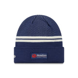 Czapka Haas, dzianina na ściągaczu, zaprojektowana, New Era, niebieska