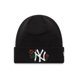 czapka zimowa New York Yankees, róża z cekinów, dla kobiet New Era, czarna