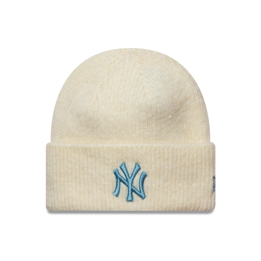 Czapka beanie New York Yankees, damska, z szerokim ściągaczem, New Era, beżowa