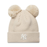 Czapka beanie New York Yankees, z podwójnym pomponem, dla kobiet, gładka, New Era, beżowa