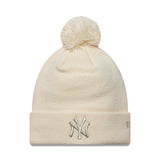 Czapka beanie New York Yankees, metaliczny pompon, dla kobiet, New Era, beżowa