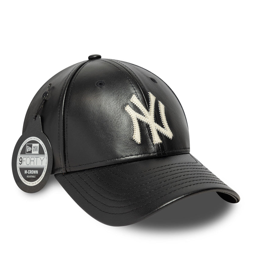 czapka New York Yankees, skórzana, New Era, 9FORTY, mc, czarna