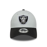 Las Vegas Raiders, dwukolorowy pin, New Era, 9FORTY, naszywka boczna, czarno-biała