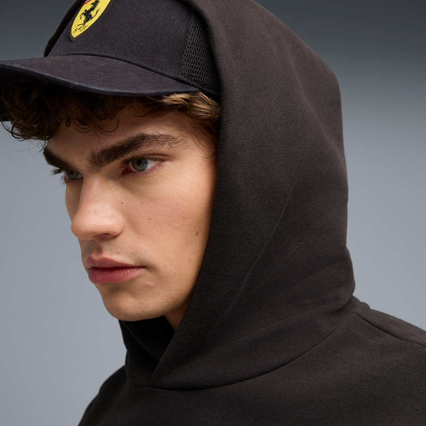 Bluza z kapturem Ferrari, Puma, odzież sportowa, logo tarczy, czarna 🔥