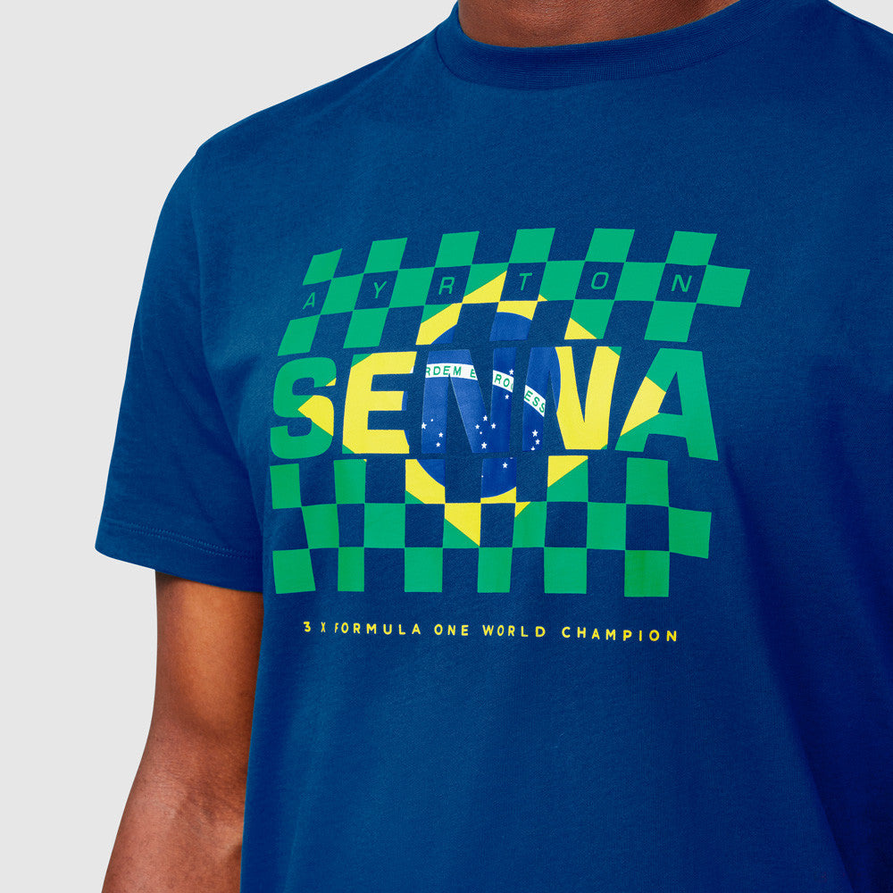 Tričko Ayrton Senna, Brasil Flag, Blue, 2021 - FansBRANDS®