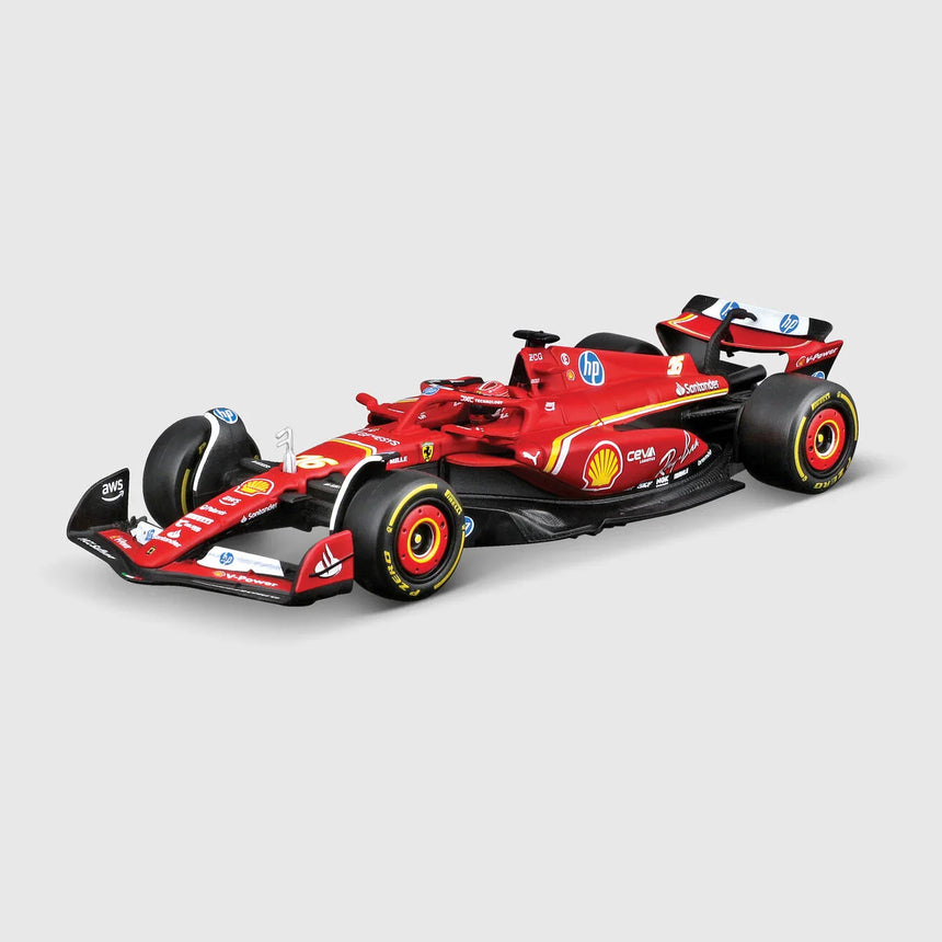 Model samochodu Ferrari, Charles Leclerc, SF-24, pudełko akrylowe, bburago, czerwony
