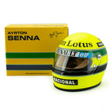 Mini přilba Ayrton Senna, měřítko 1:2, žlutá, 1985