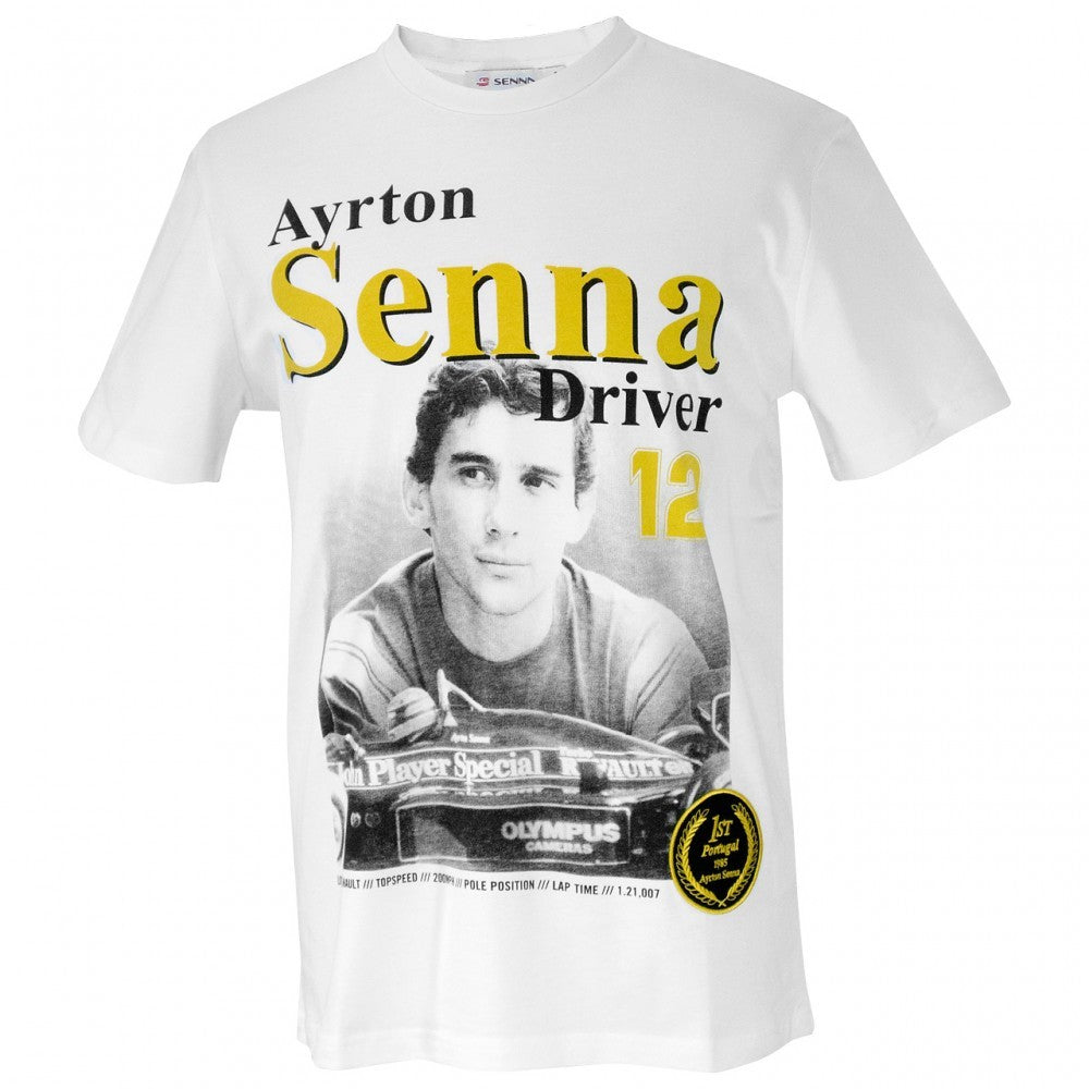 Tričko Ayrton Senna, 1985, bílé, 2016