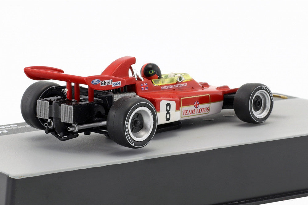Model auta, Emerson Fittipaldi Lotus 72D #8 German GP 1971, měřítko 1:43, červená, 2019