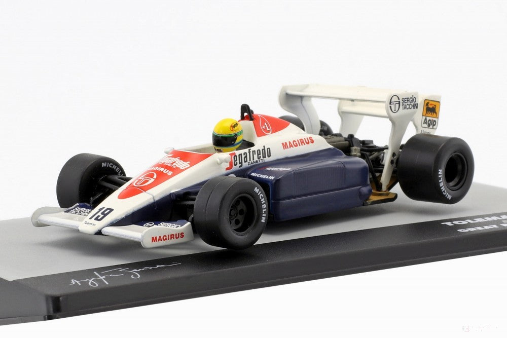 Ayrton Senna Model auta, Toleman TG184 British GP 1984, měřítko 1:43, bílá, 2019