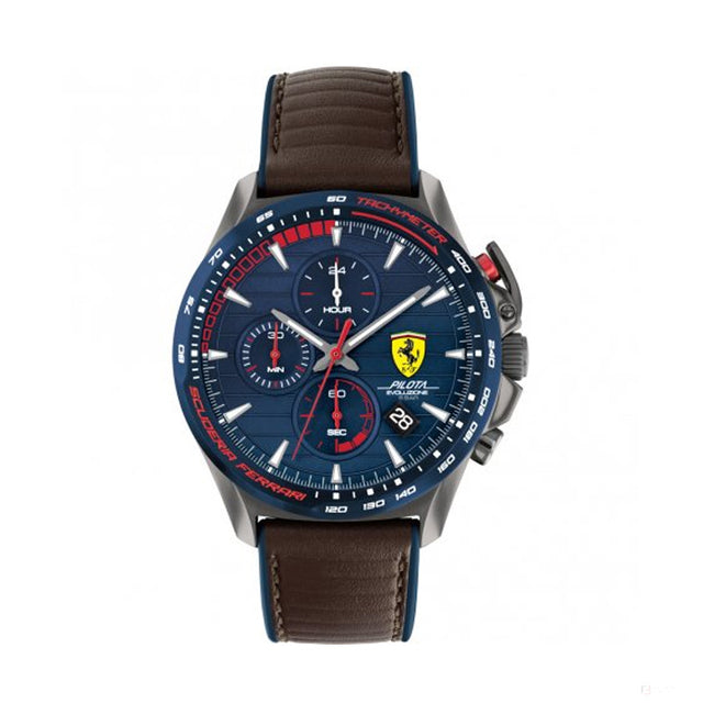 Scuderia Ferrari Watch Pilota Evo, Brown Leather Strap - FansBRANDS®