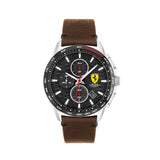 Scuderia Ferrari Watch Pilota Evo Chrono, Brown Leather Strap, 44Mm - FansBRANDS®