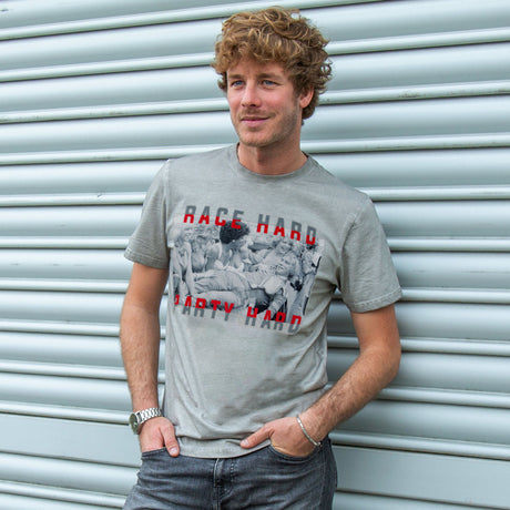 Tričko James Hunt, Race Hard Party Hard, Grey, 2020 - FansBRANDS®
