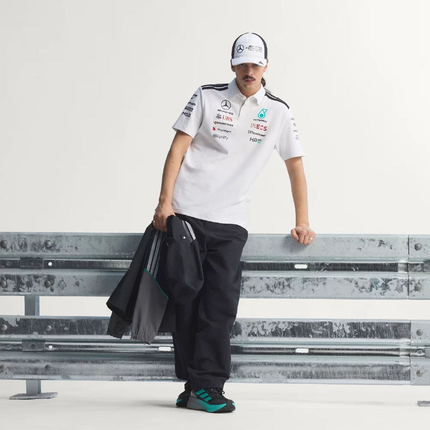Pólko Mercedes, zespół, inżynierowie, adidas, białe, 2026